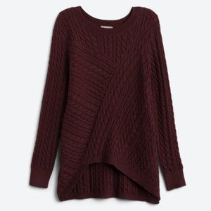 EVOLUTION BY CYRUS Aneesa Cable Knit Asymmetrical Hem Sweater